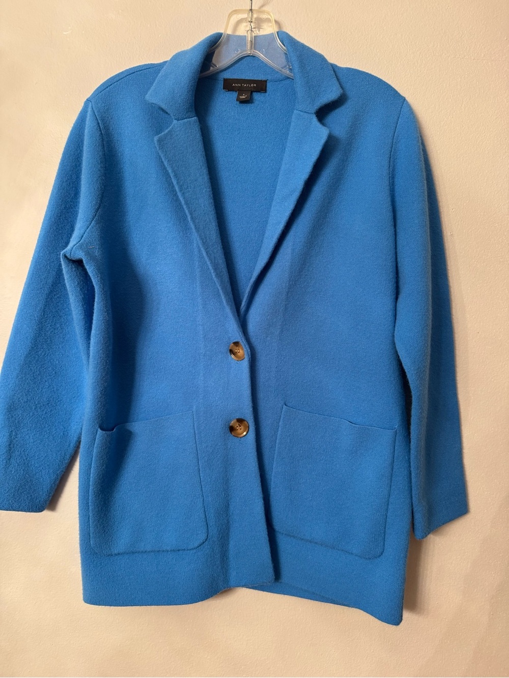 Ann Taylor Light Blue Knit Open-Front Cardigan Blazer